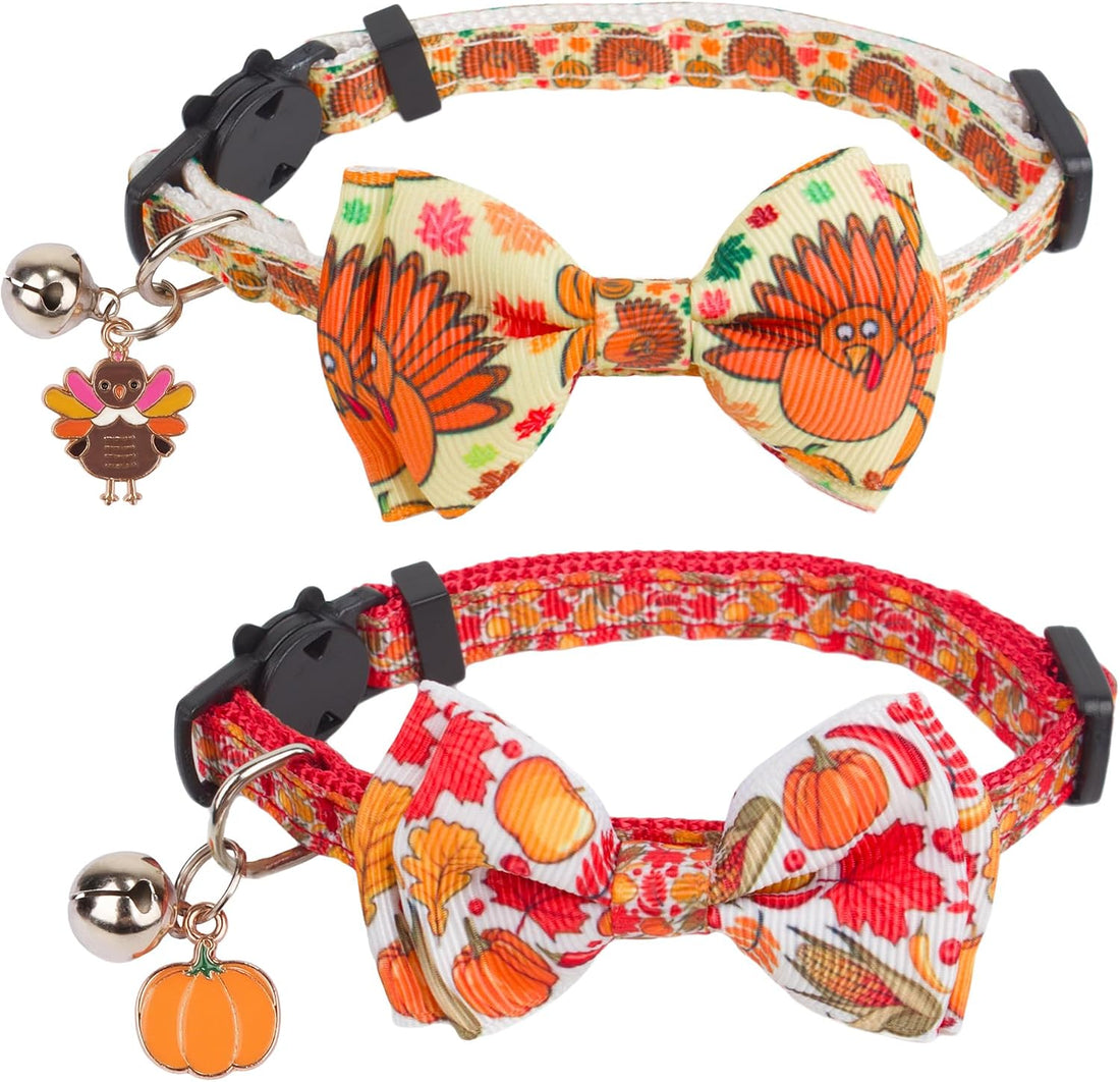 ADOGGYGO Halloween Cat Collar with Bow Bell, Skull Cat Bow Tie Collar