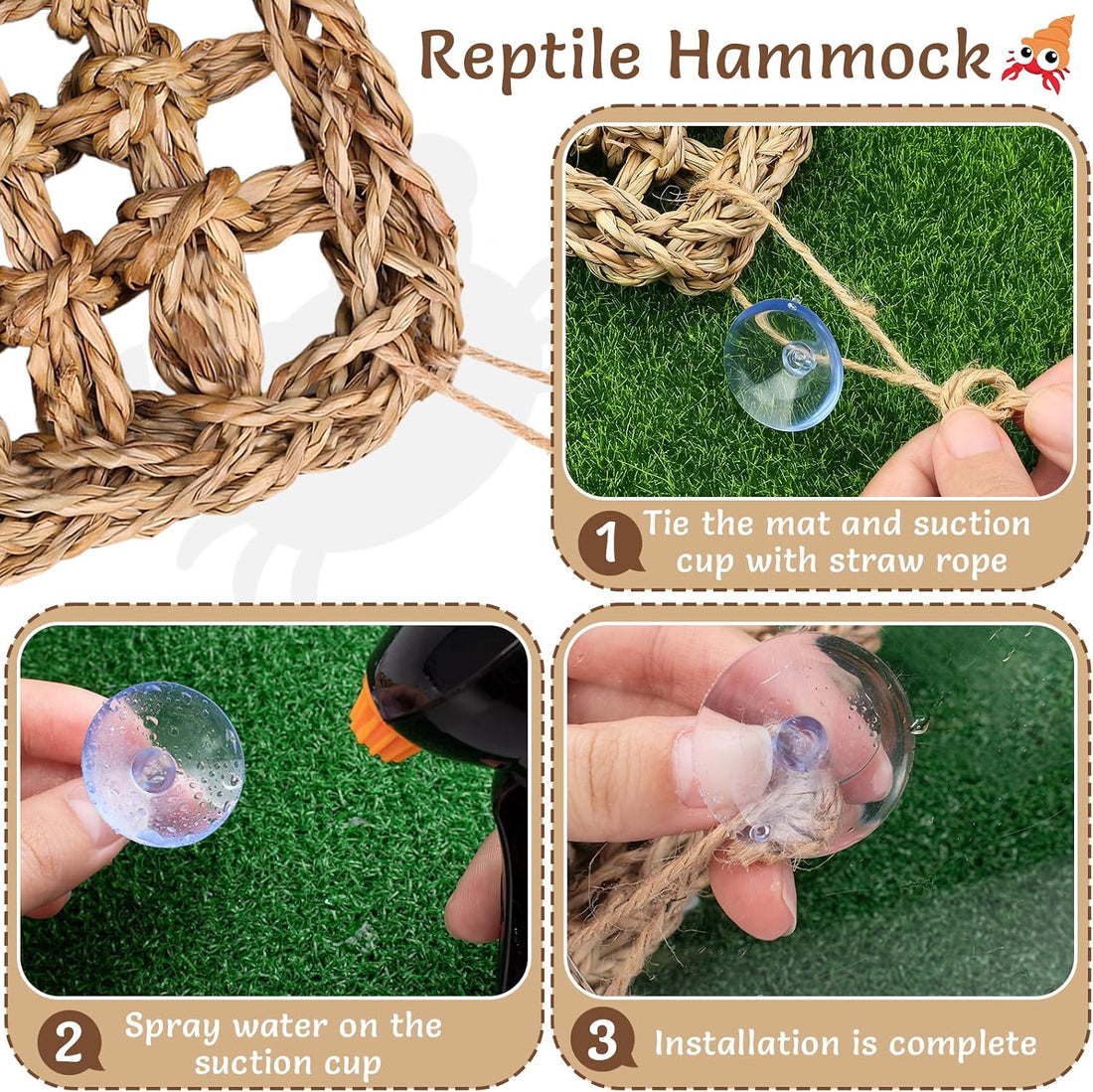 Hermit Crab Climbing Toys,Lizard Seagrass Mat,Hermit Crab Hammock