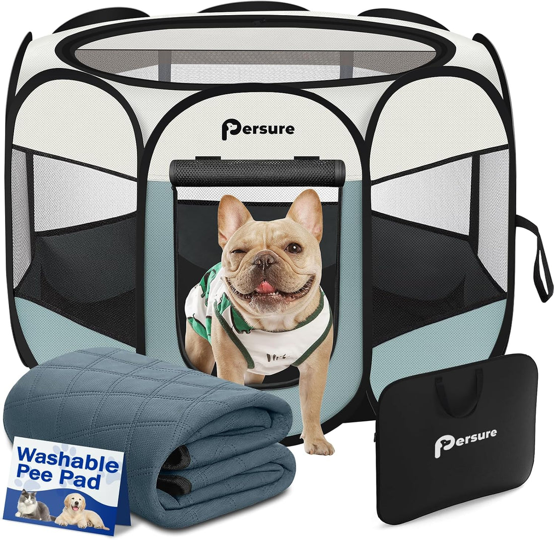 Persure Cat Dog Playpen Tent Crate Cage with Pee Pad, Dark Grey