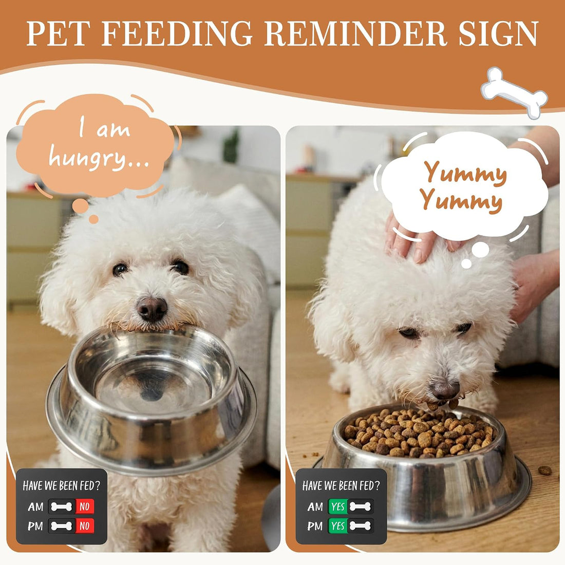 Dog Fed Sign with Magnet, AM/PM Dog Feeding Reminder Sign with 3D