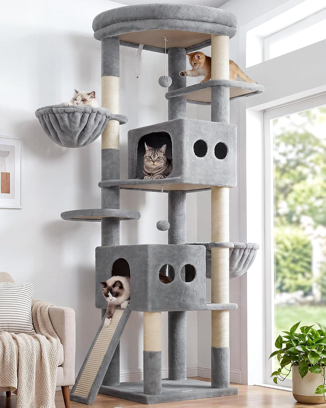 Globlazer S74G 74in Tall Cat Tree for Indoor Cats Large Adult