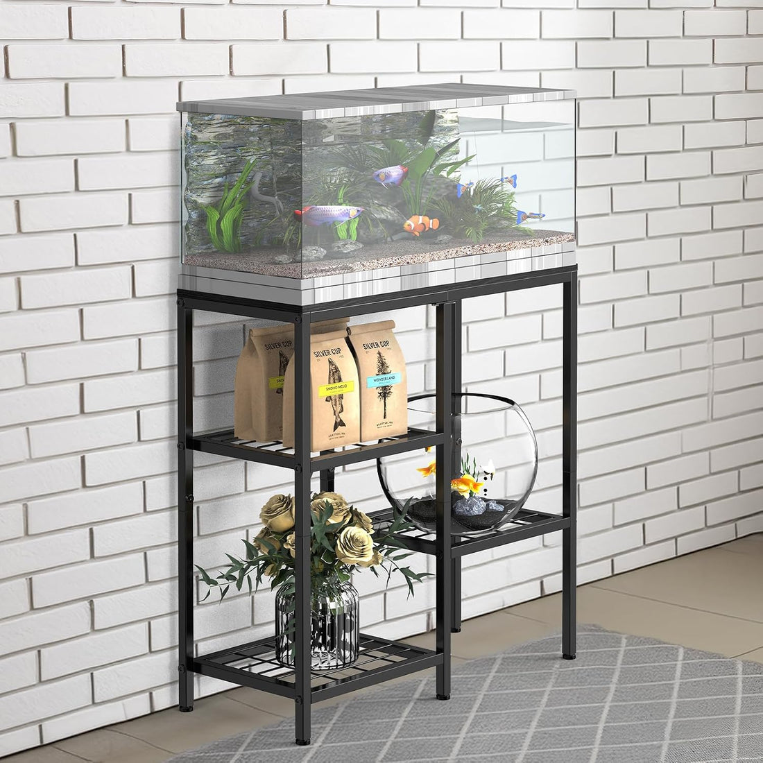 20 Gallon Fish Tank Stand, Metal Aquarium Stand, with 3-Tier Shelf