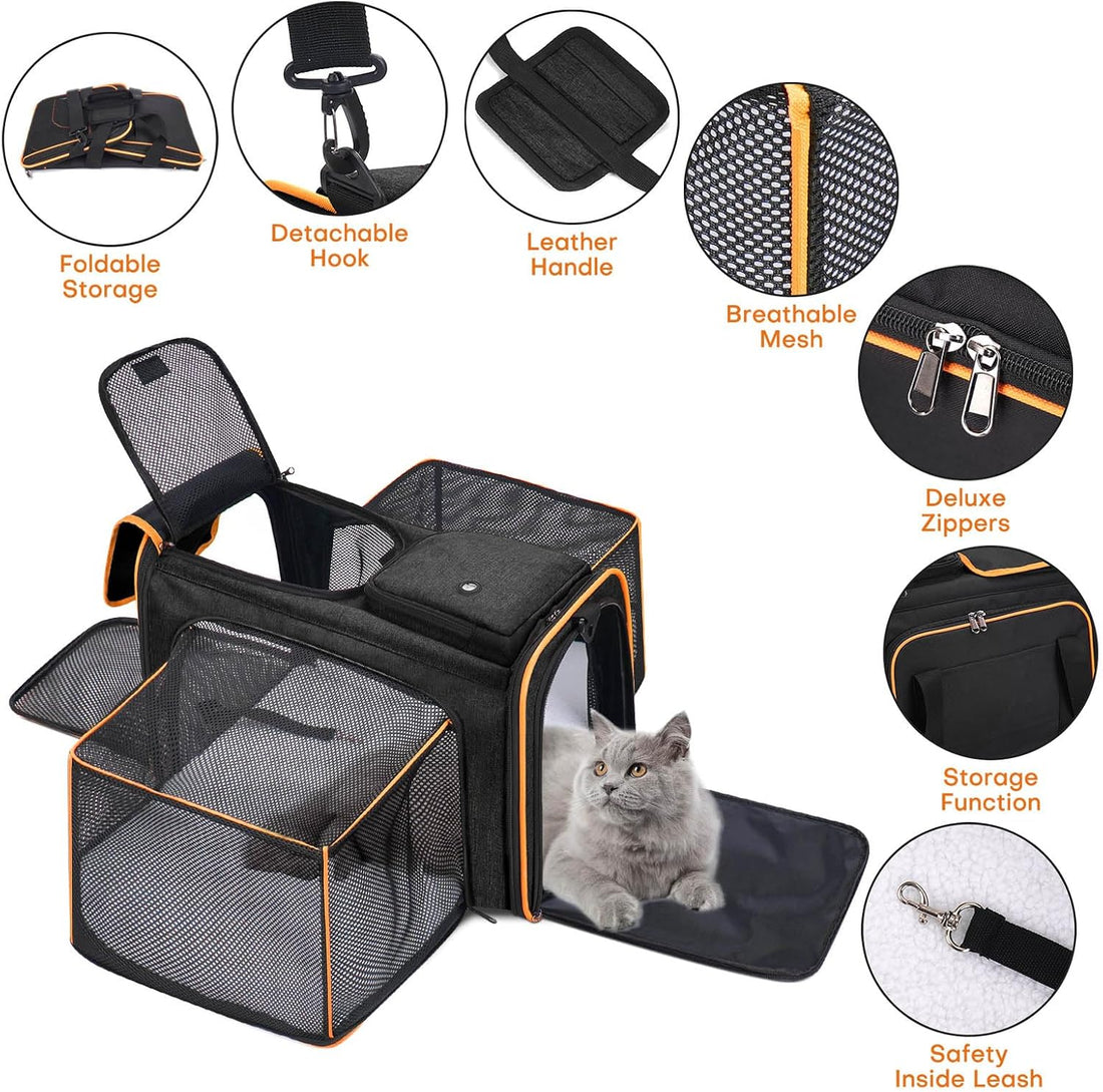 Pet Carrier, Large Soft Sided Expandable Travel Carrier with Steel