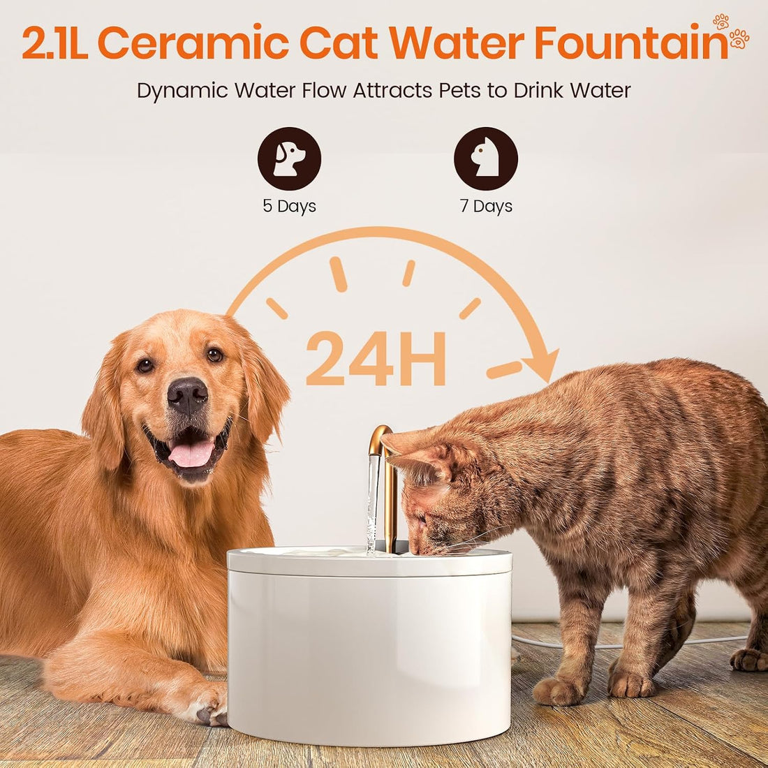 MISFANS Ceramic Cat Water Fountain - 2.1L/71oz