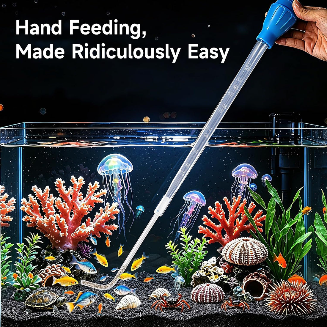 27.7IN Extra Long Turkey Baster for Aquarium Coral Fish Feeder, Blue
