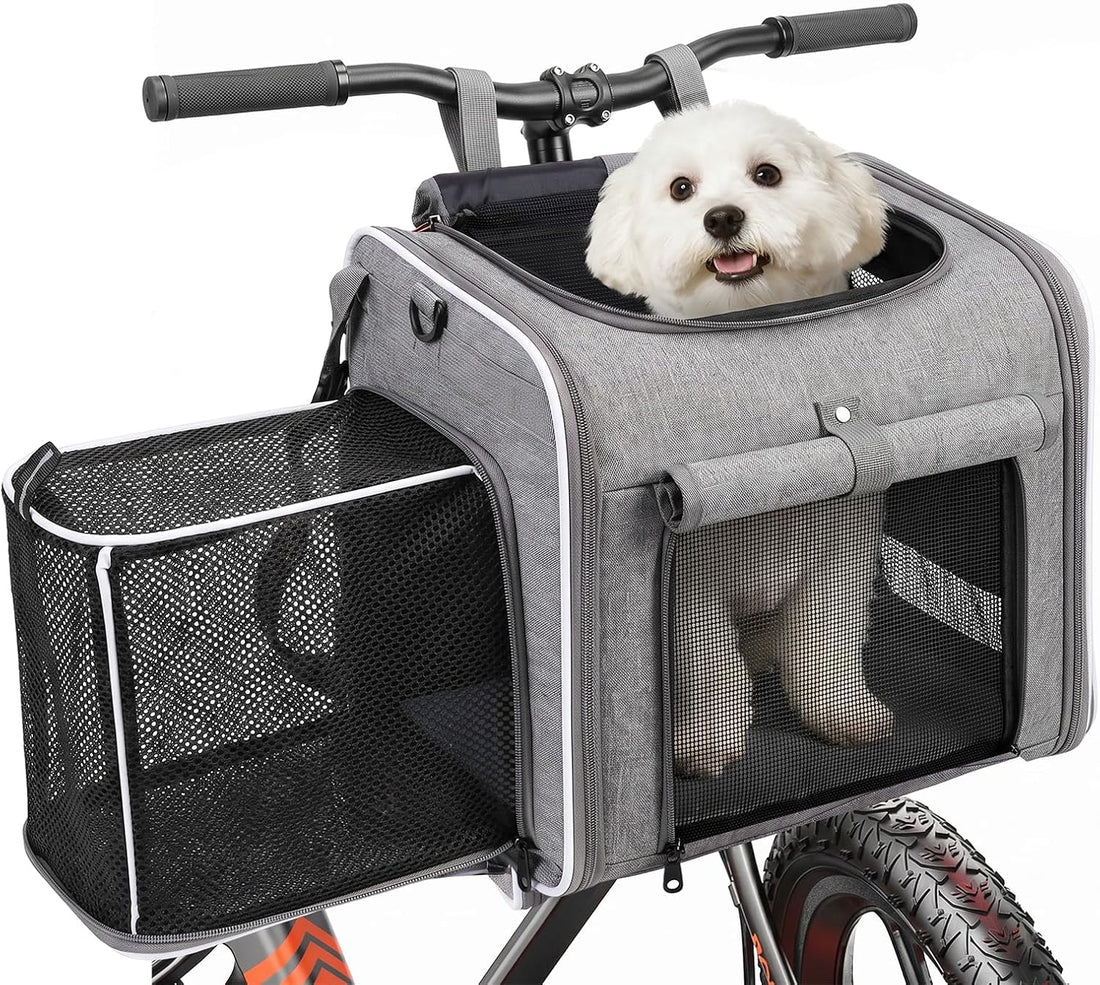 Dog Bike Basket 3-in-1, Foldable Handlebar Pet Carrier for Small Pets