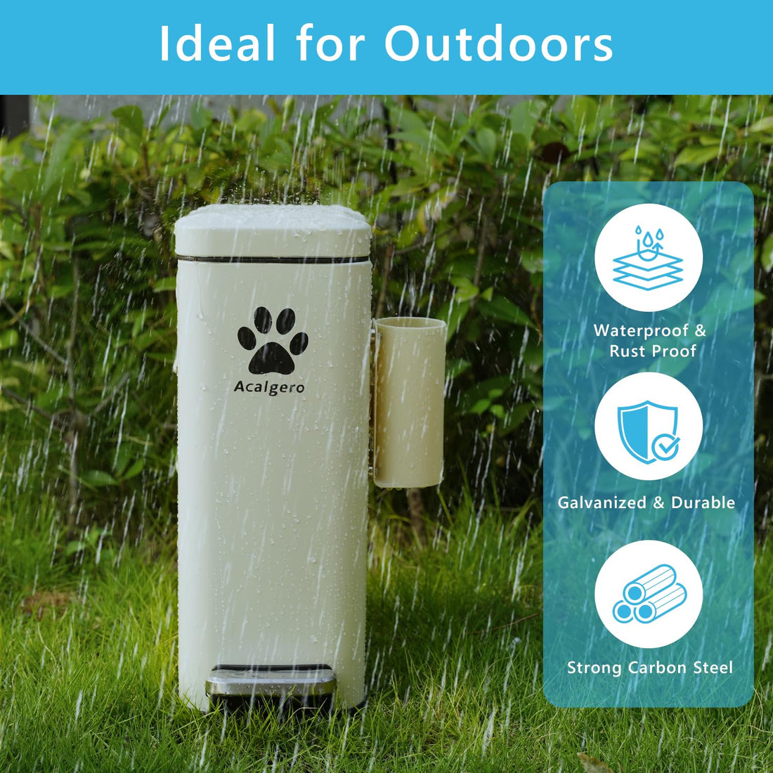 Dog Poop Trash Can Outside with Magnetic Bag Dispenser-Metal Dog