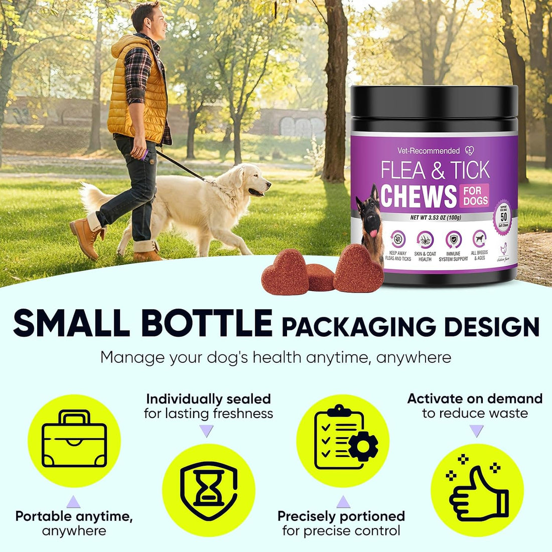 Dog Flea and Tick Treatment Chewable for 50 Count Pet Control Oral
