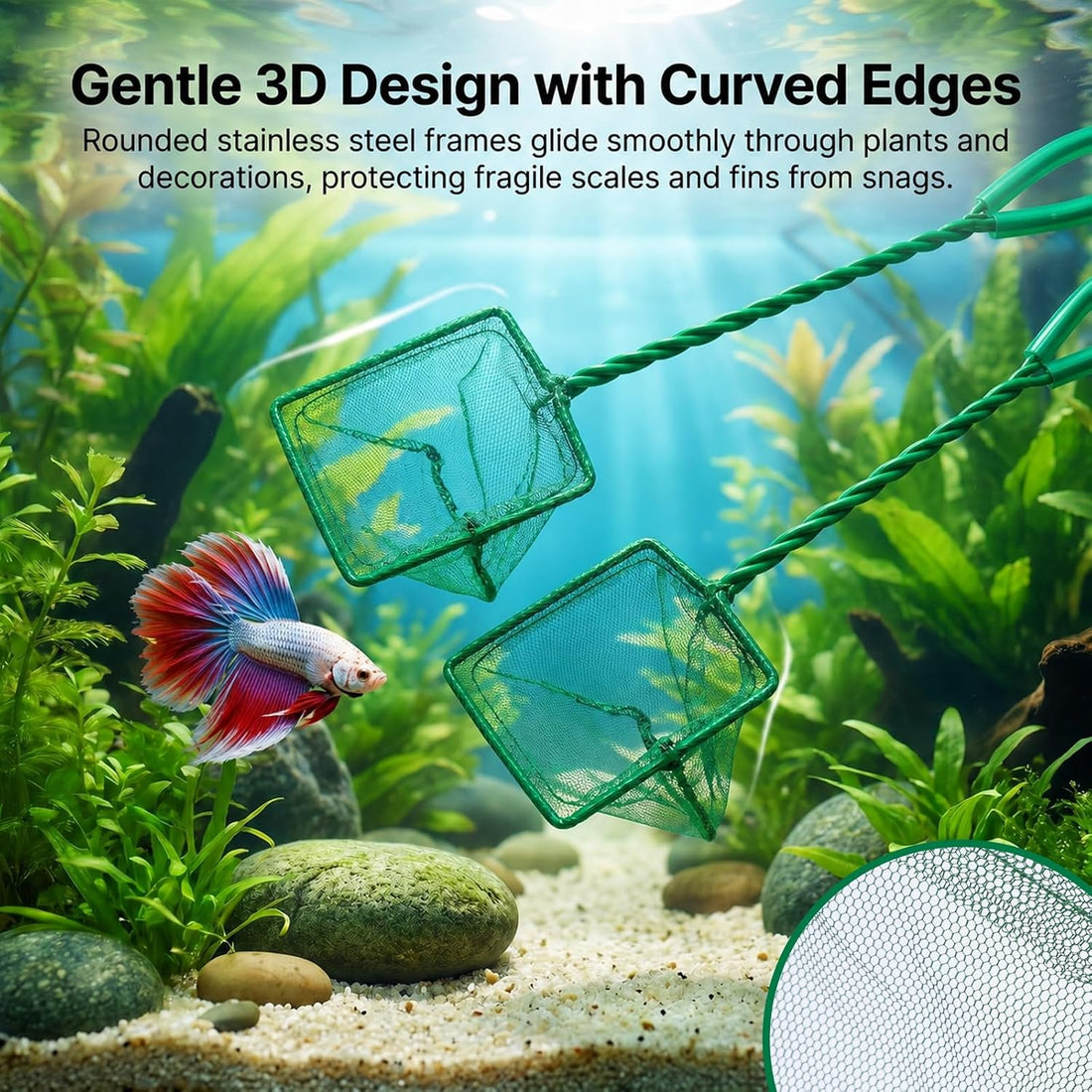 JJUNW Aquarium Fish Net for Fish Tank, 2 Pack Small Fish Tank Net