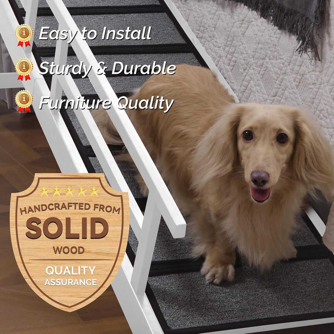 Dog Ramp for Bed or Couch, Wooden Pet Ramp with 20° Gentle Slope