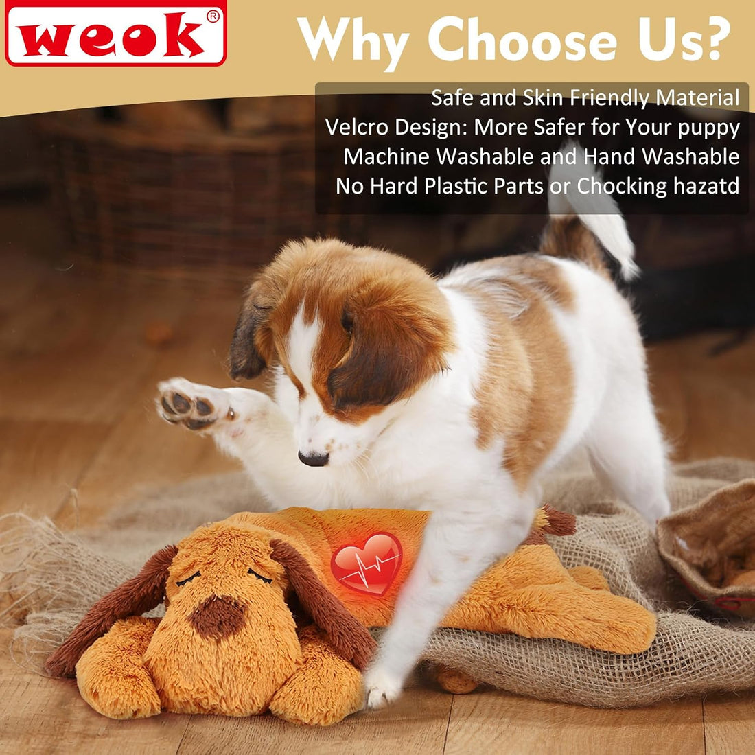 WEOK Heartbeat Puppy Toy, Comfort Cuddler Pillow