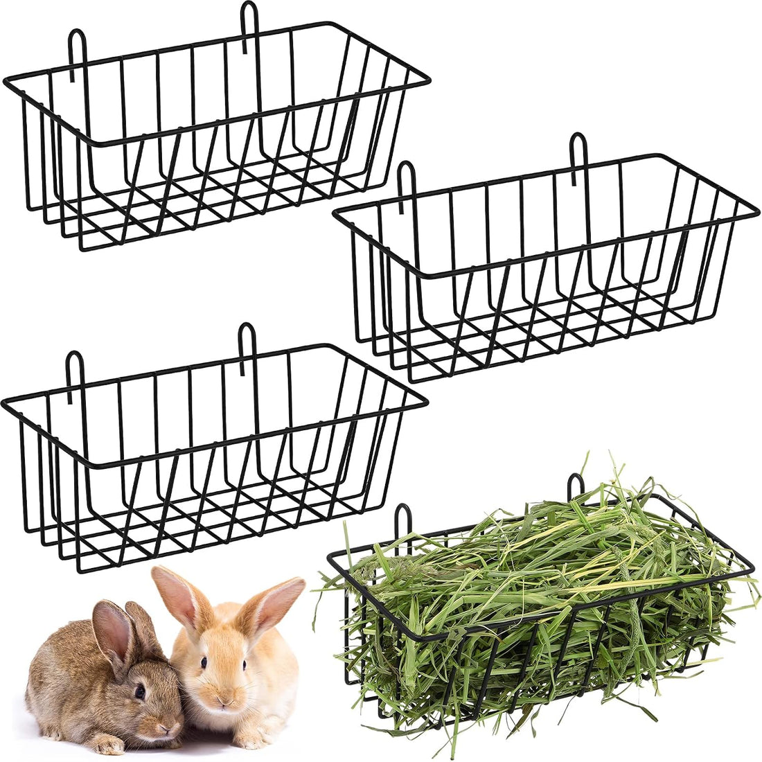 Therwen 4 Pcs Rabbit Hay Feeder Guinea Pig Heavy Duty Metal Frame Hay