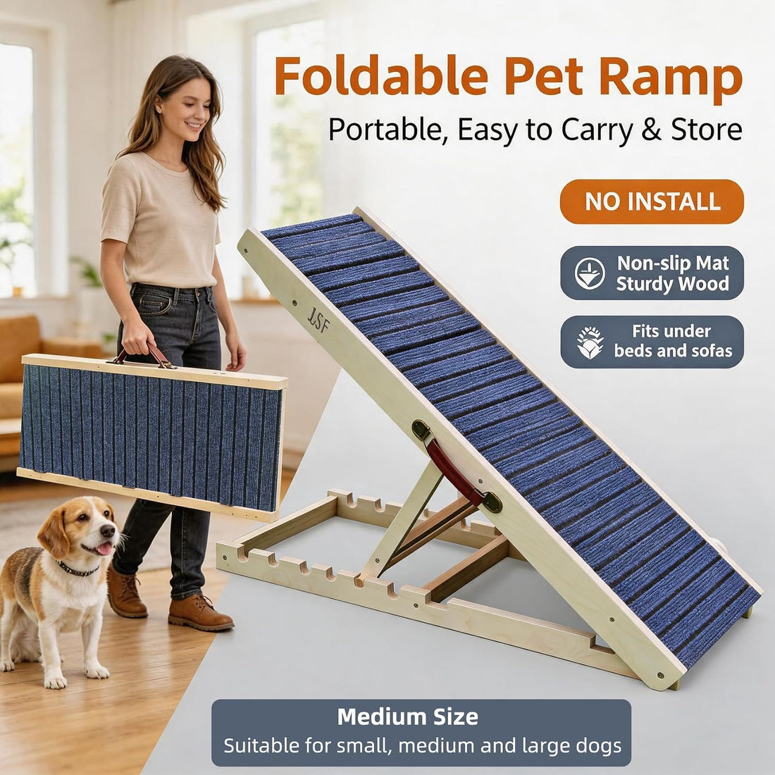 ZJSF Wooden Dog Ramp for High Bed & Couch