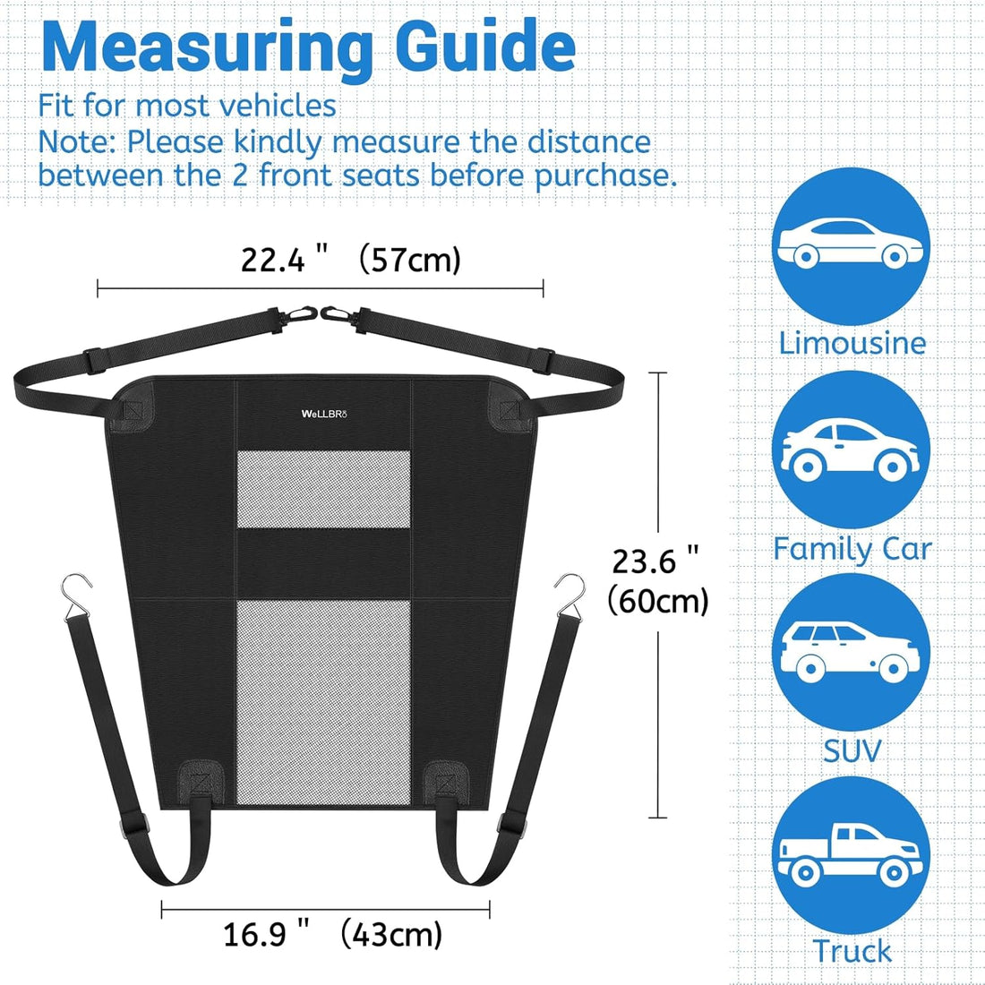 Dog Car Barrier for Back Seat, Padded Nylon Net, 2 Mesh Windows