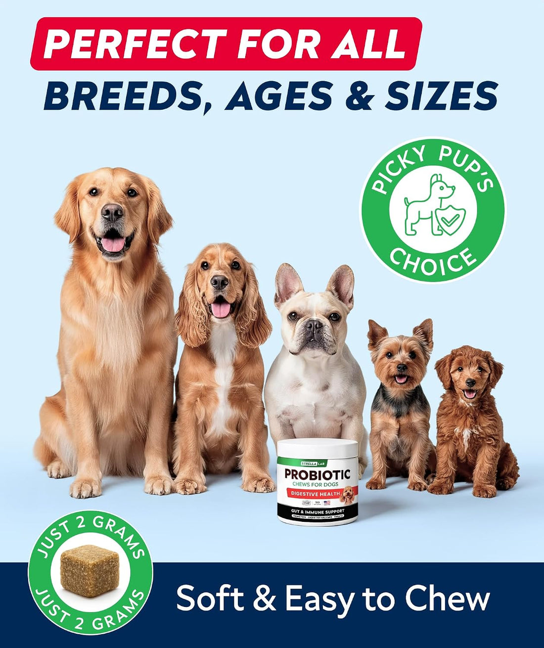 STRELLALAB Probiotics for Dogs Chews for Digestive Health & Gut