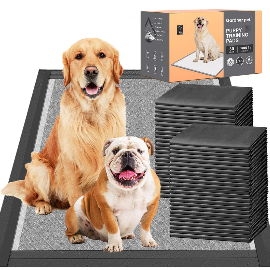 Charcoal Puppy Pads 28x34 Inches Extra Large Dog Pee Pads