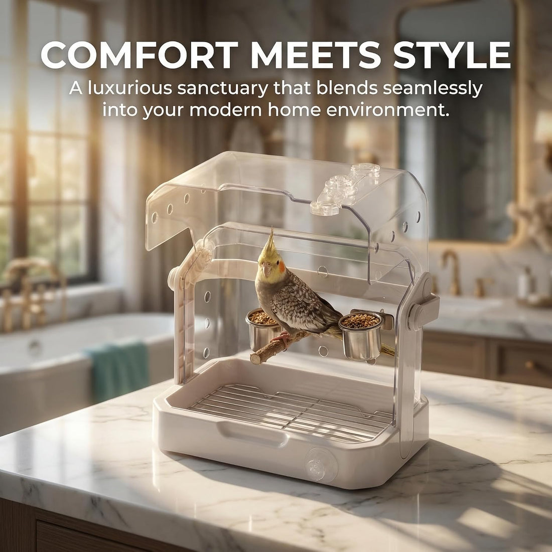 Bird Travel Cage, 10×6.7×8.3 Inches Waterproof & Sturdy Pet Carrier