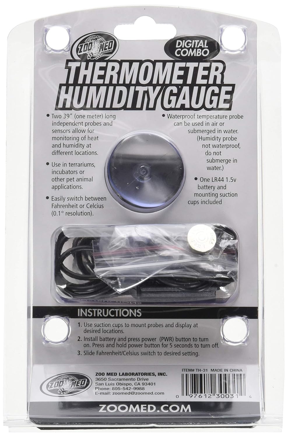 Zoo Med Labs Digital Thermometer Humidity Gauge, Single