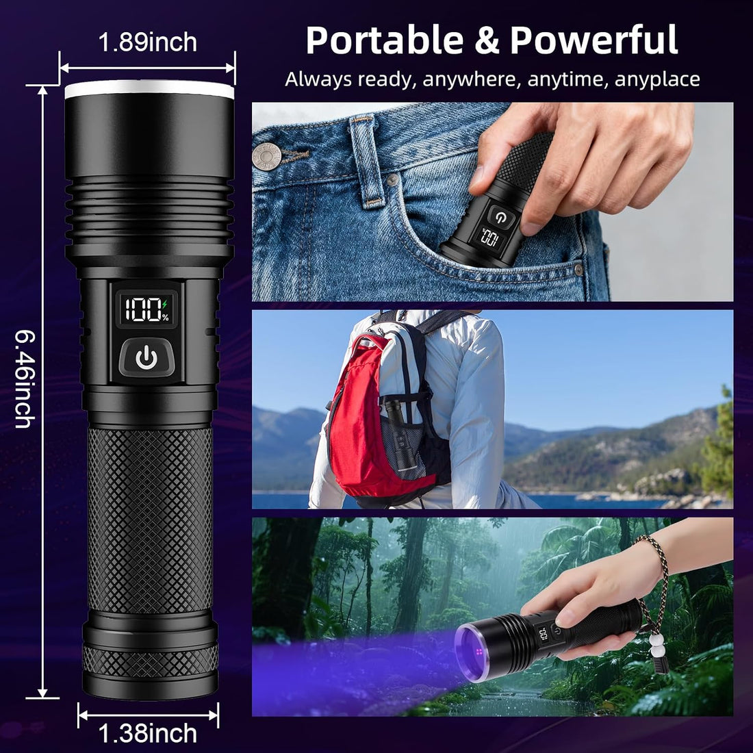 Tremdwoto 365nm UV Blacklight Flashlight Rechargeable