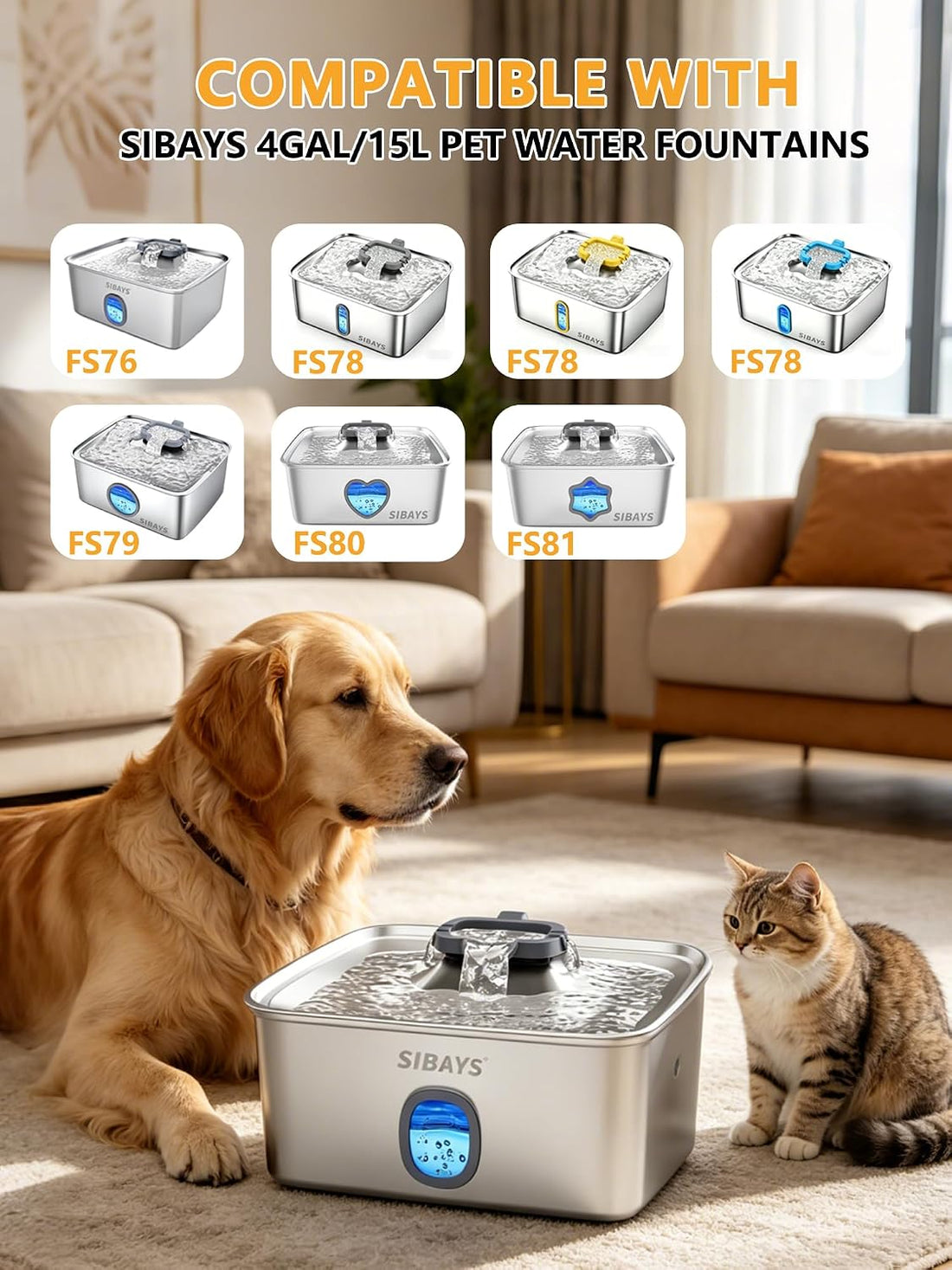 SIBAYS Dog Water Fountain Filter Replacement