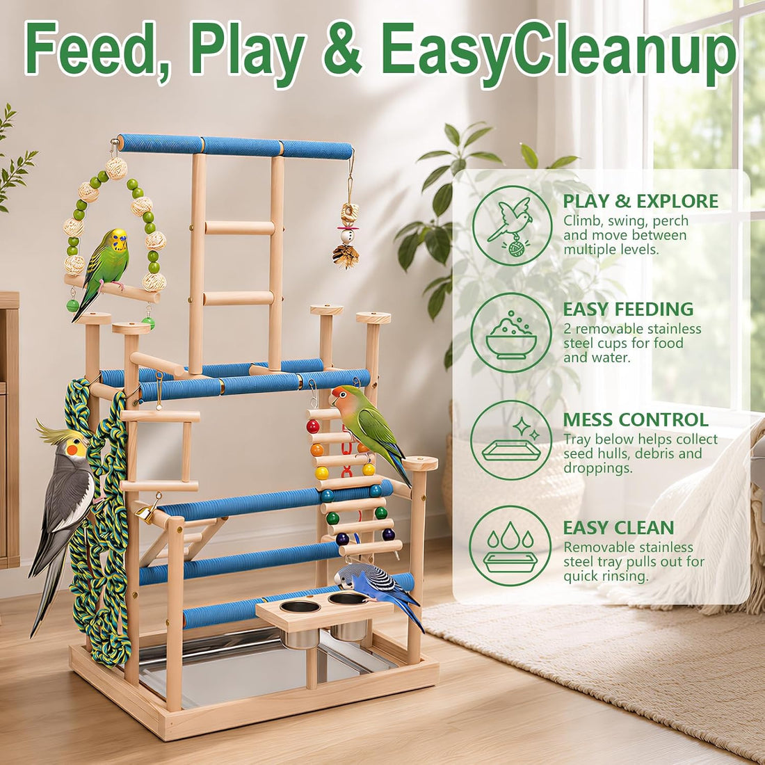 4-Tier Bird Playground and Perch Stand for Small to Medium Birds