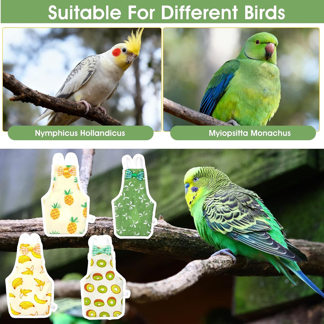 4 Pcs Bird Diaper, Parrot Diapers with Waterproof Inner