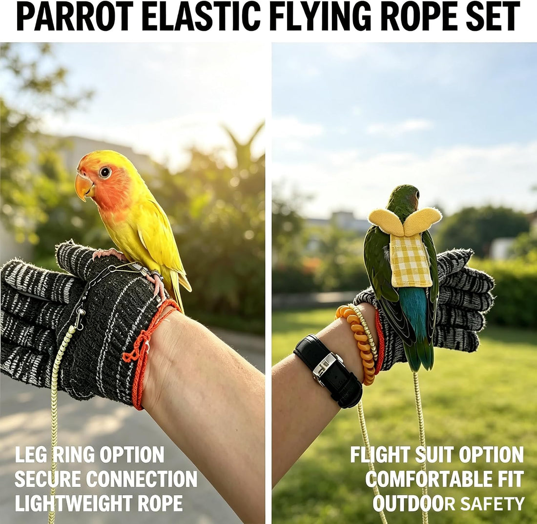 Dual-Use Bird Harness & Bungee Leash Set w/Wings, 3 Rings, Yellow