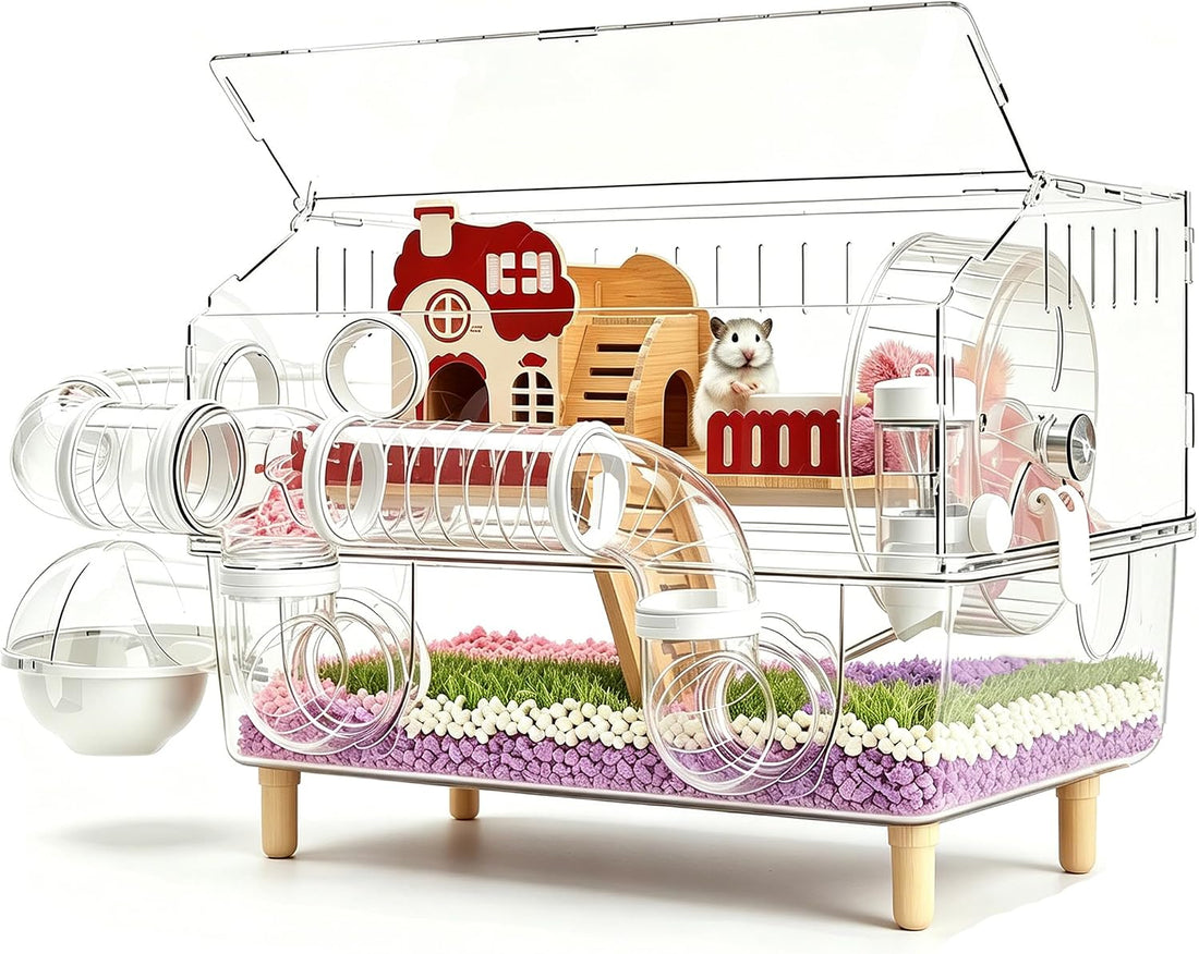 8 in 1 Acrylic Hamster Cage,2 Tier Dwarf Hamster Cage with 360°
