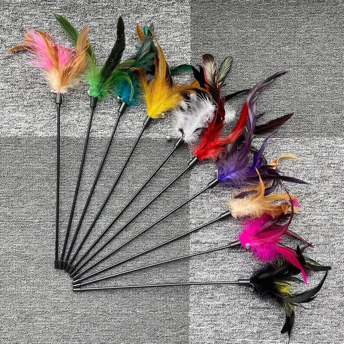 Cat Feather Wand Toys 10-Pack with Bell Indoor Kittens