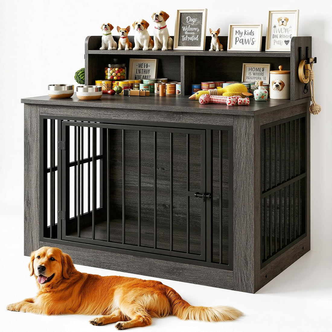 IRONCK 33.4" Small Dog Crate Furniture with Storage Hooks