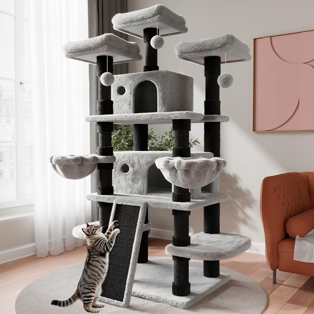 SHA CERLIN 68 Inches Multi-Level Large Cat Tree for Large Kitties/Big