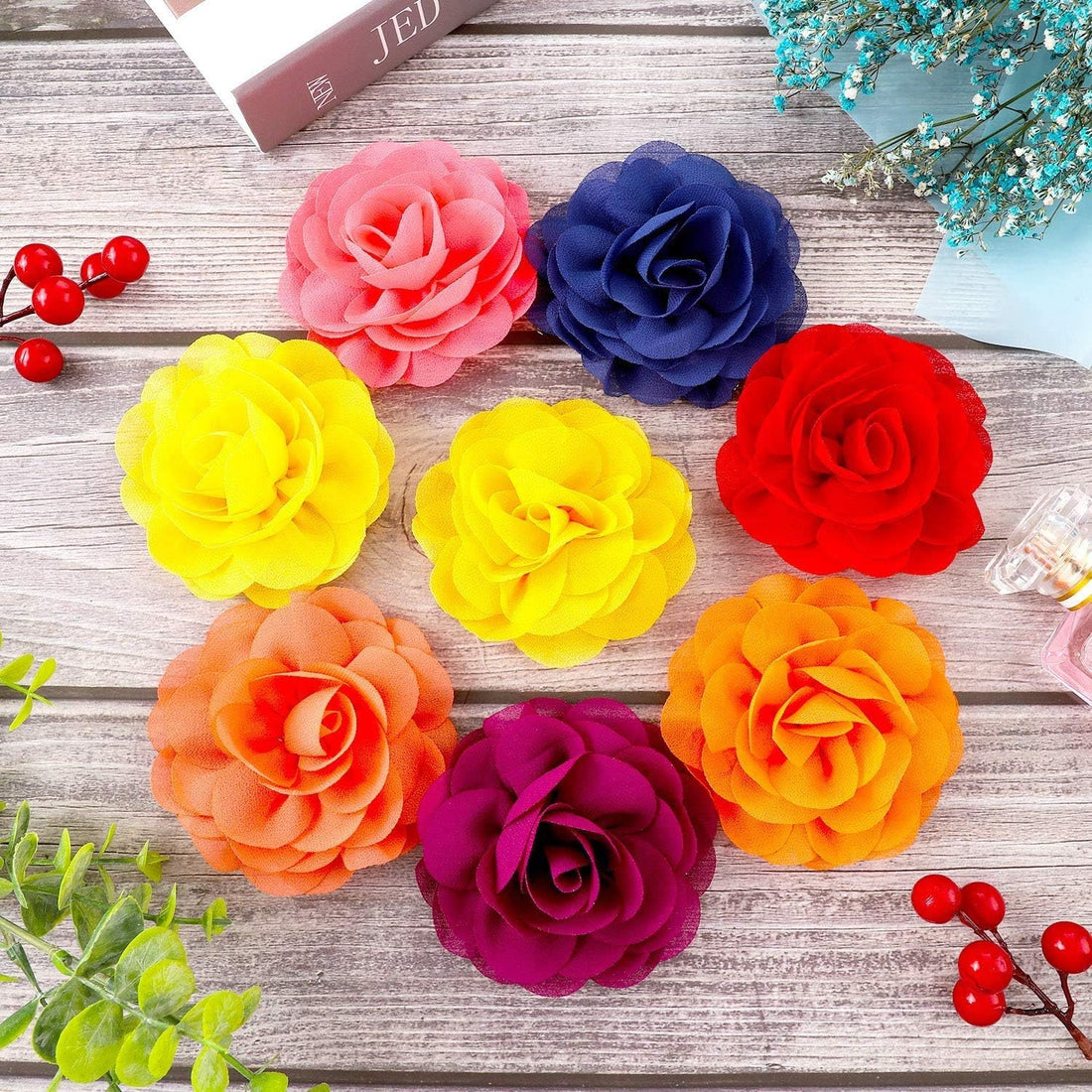 WILLBOND 26 Pcs Dog Collar Flowers Multicolor Pet Charms Flower 5 cm