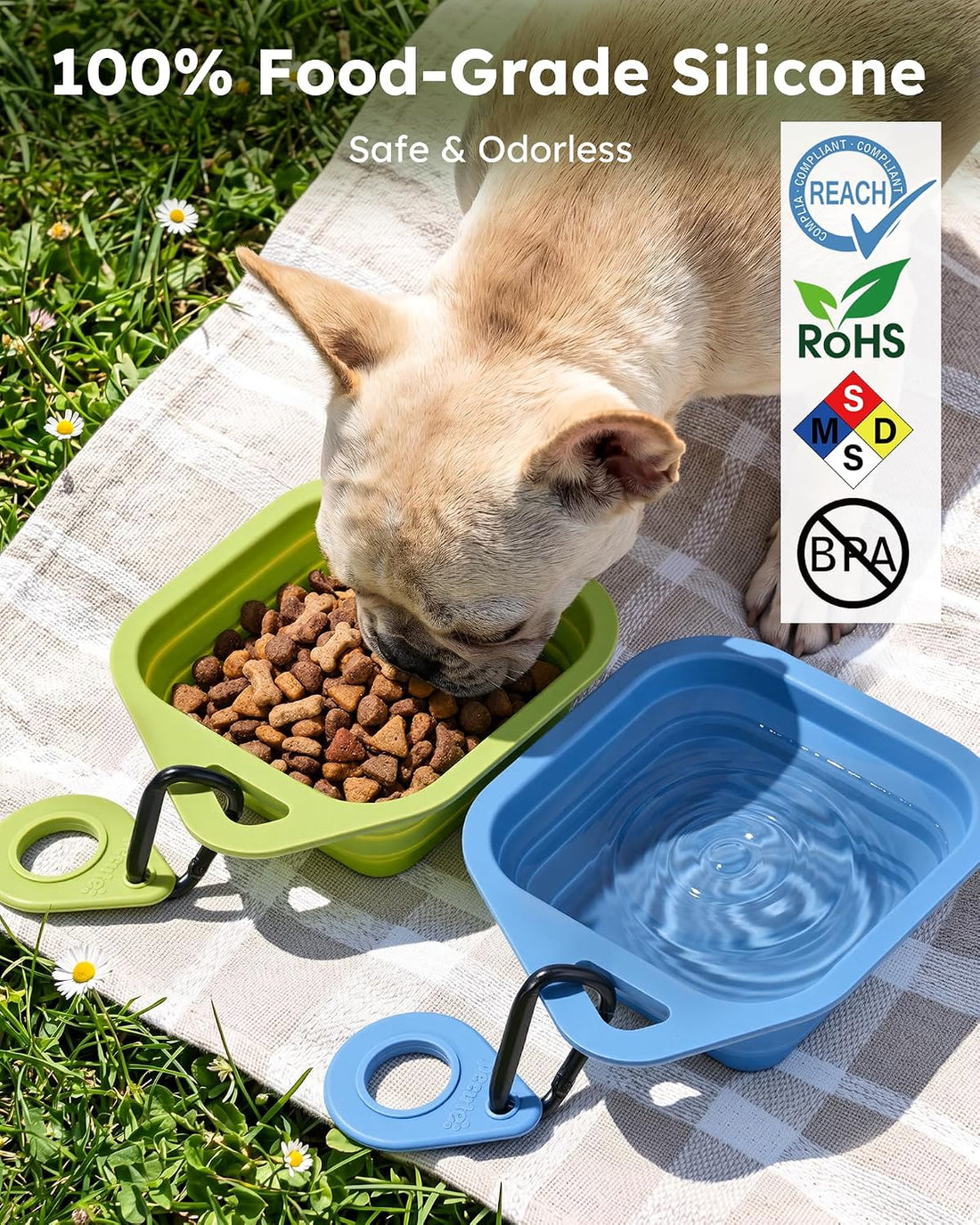 Pecute 2 Pack Collapsible Dog Bowls, Food-Grade Silicone