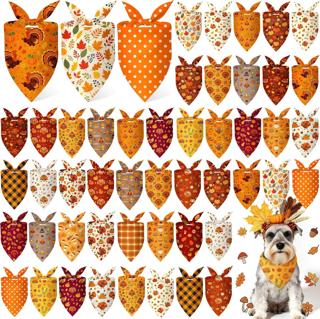 Abbylike 50 Pcs Halloween Dog Bandanas Bulk, Pumpkin Ghost Bat Skull