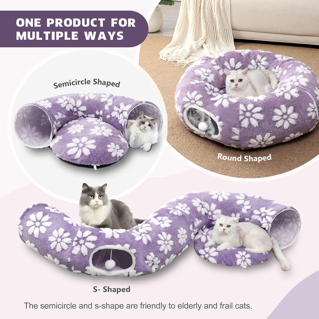 Cute Round Cat Tunnel for Indoor Cats, Purple