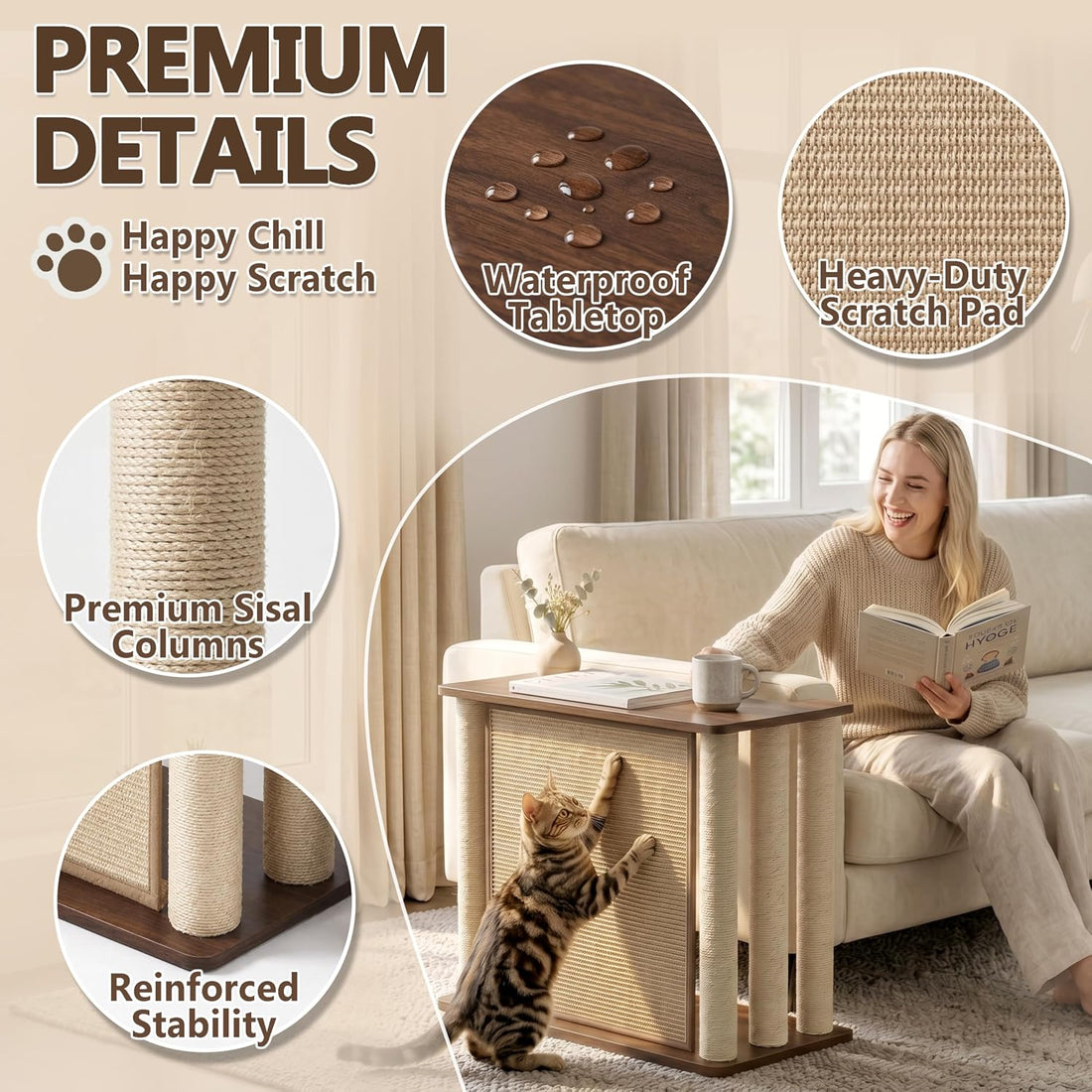Couch Corner Cat Scratcher Side Table, Couch Protector from Cat Claws