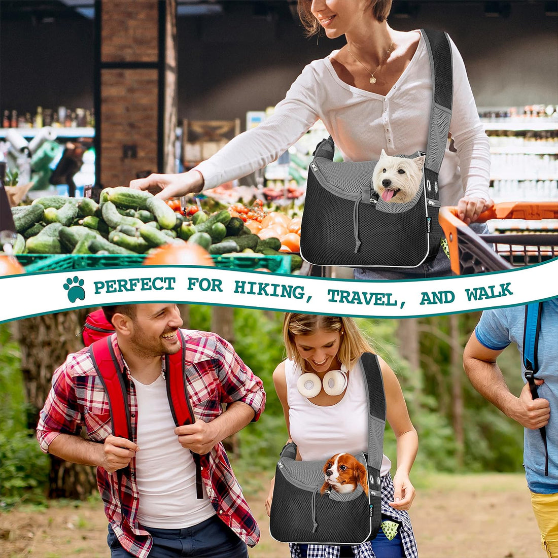 PetAmi Dog Sling Carrier for Small Dog, Hands Free Crossbody Carrier