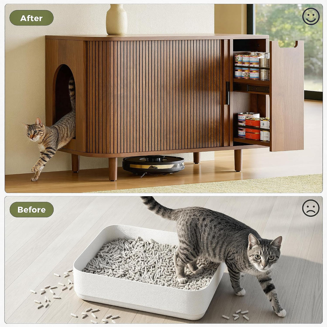IRONCK Cat Litter Box Enclosure with Sliding Tambour Door