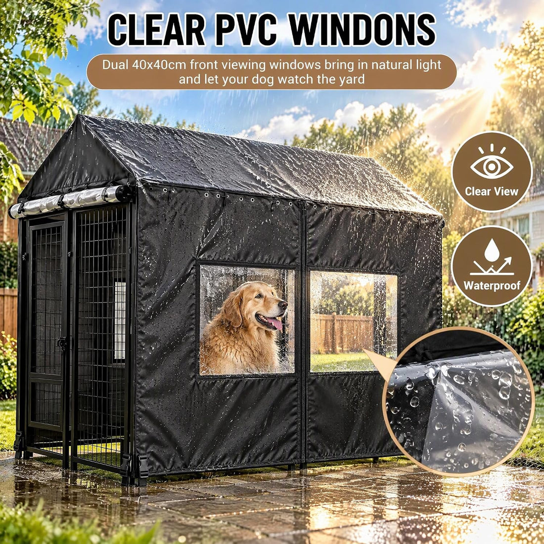 Dog Kennel Cover for 8x4x6 FT Outdoor Kennel