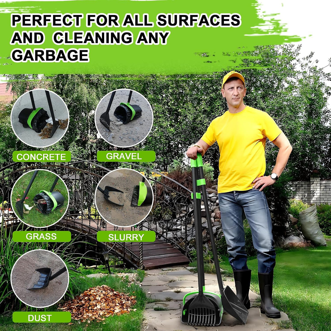 Pooper Scooper Swivel Bin & Rake & Spade Kit with Waste Bags