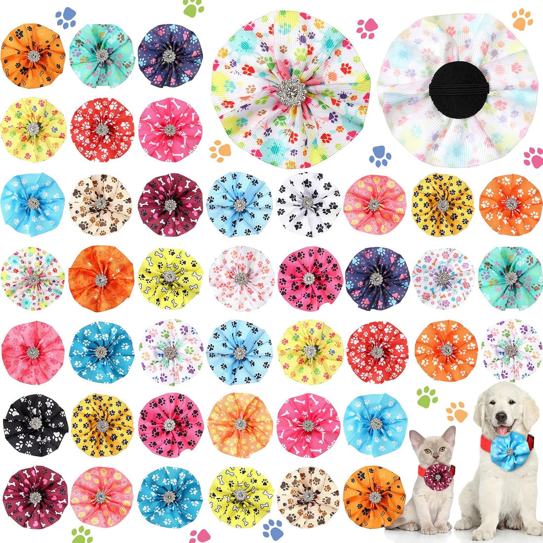 Huhumy 50 Pcs Halloween Dog Collar Bows Flowers Bulk for Small Medium