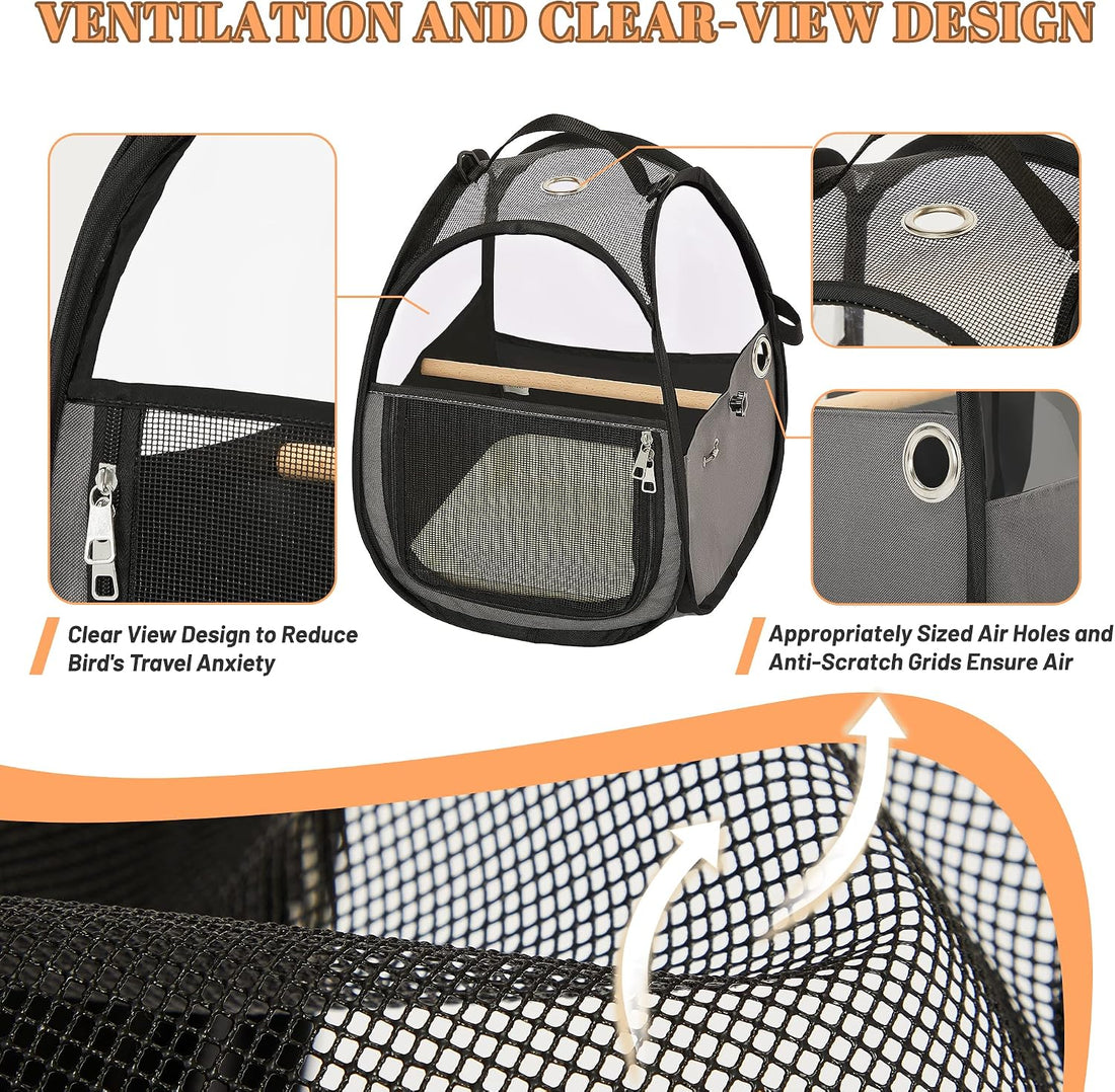 Bird Carrier for Travel with Clear Windows, Breathable Safe Fabric