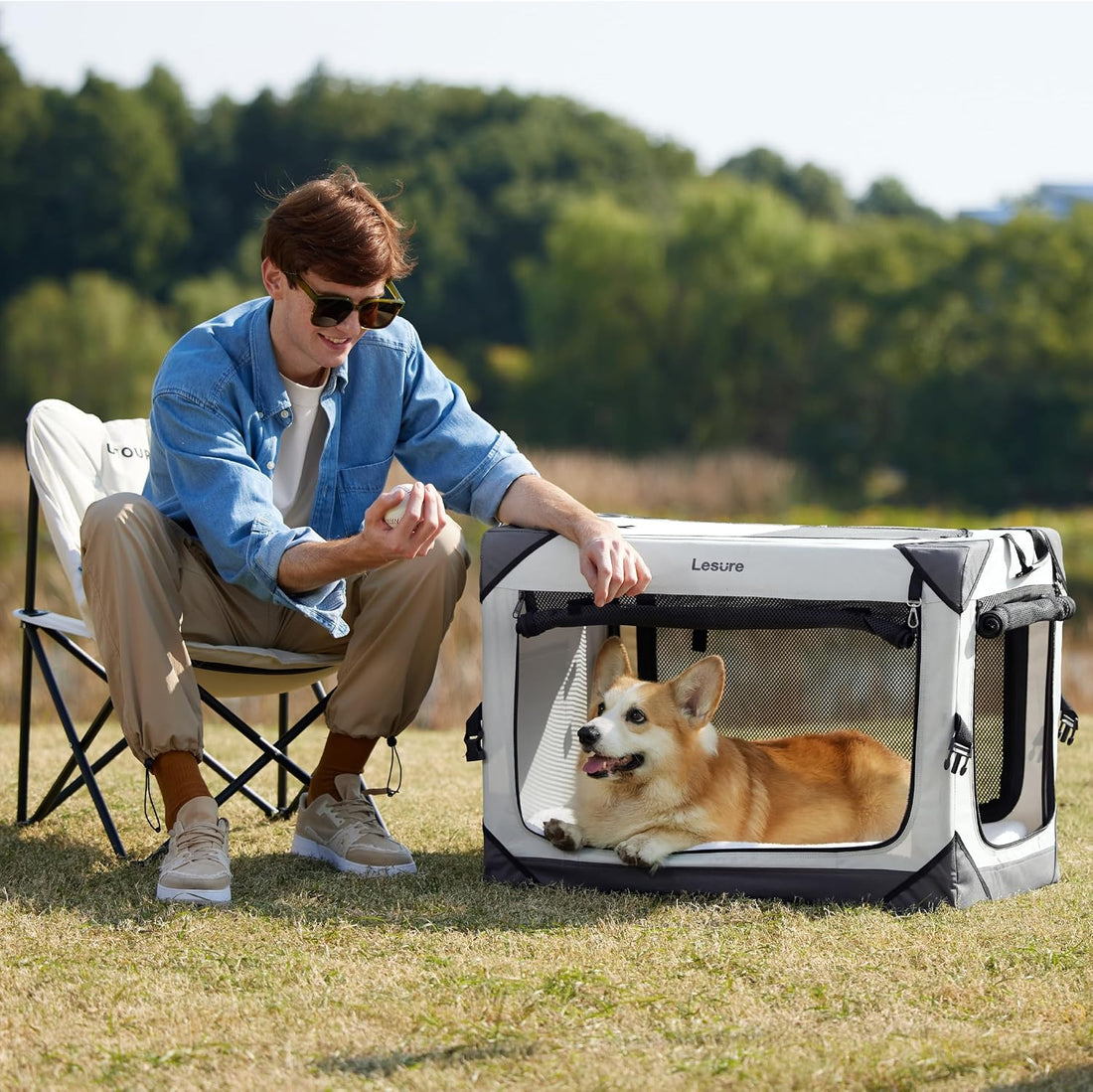 Lesure Portable Soft Collapsible Small Dog Crate, 26in