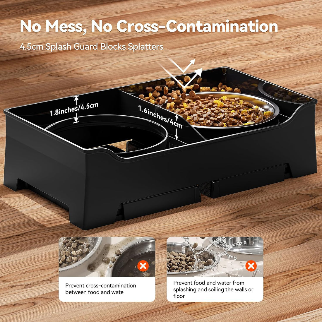 CZPET Elevated Dog Bowls, Splash Guard 4-Height Adjustable