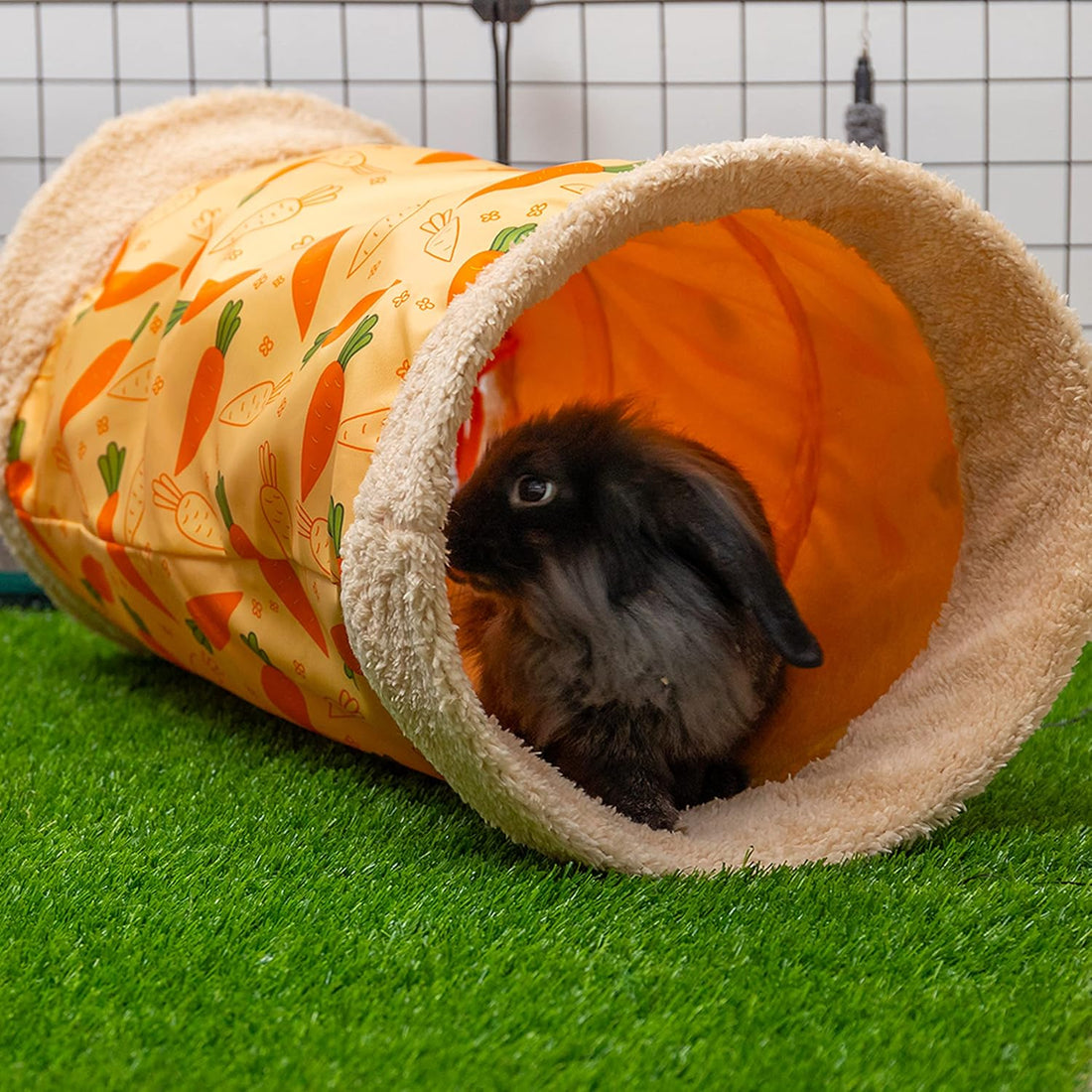 Rabbit Hideout Tunnel, Soft Fleece Foldable Bunny Tube Nest Indoor
