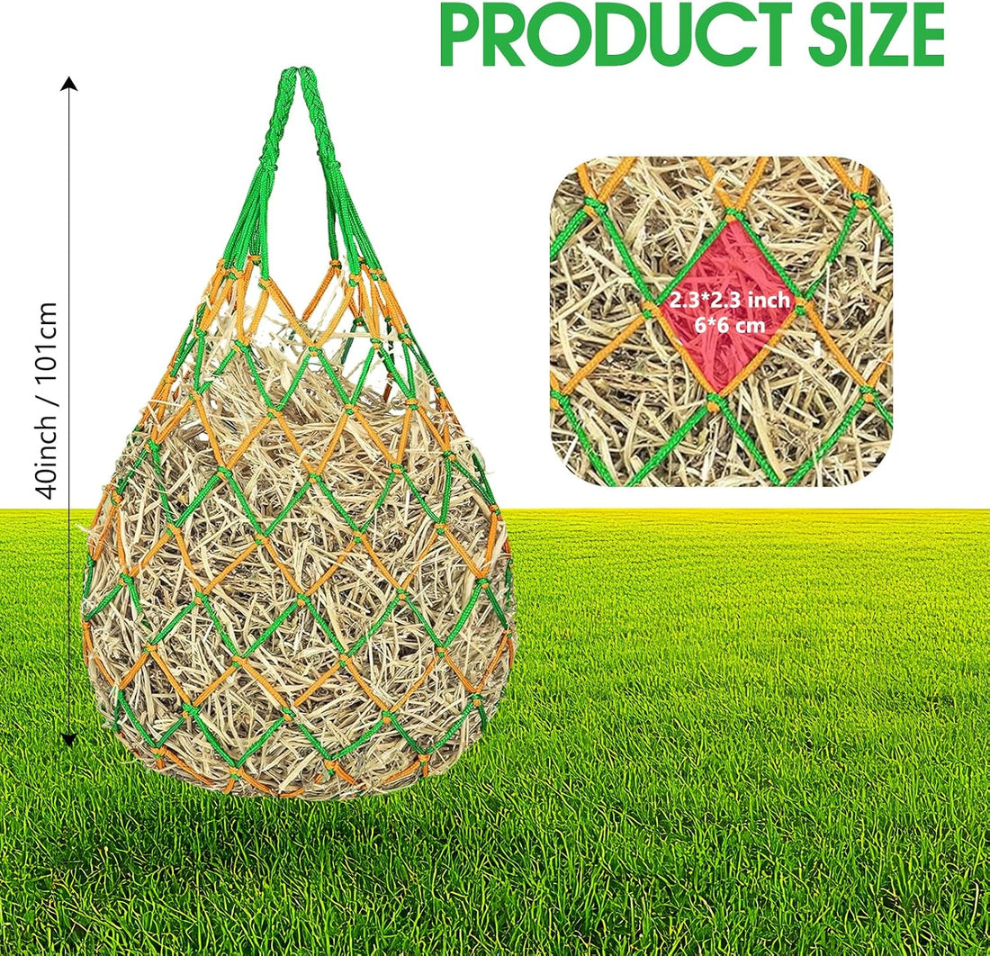 Slow Feed Hay Nets 3 Pack 40-Inch Durable Mesh Hay Bags Feeder