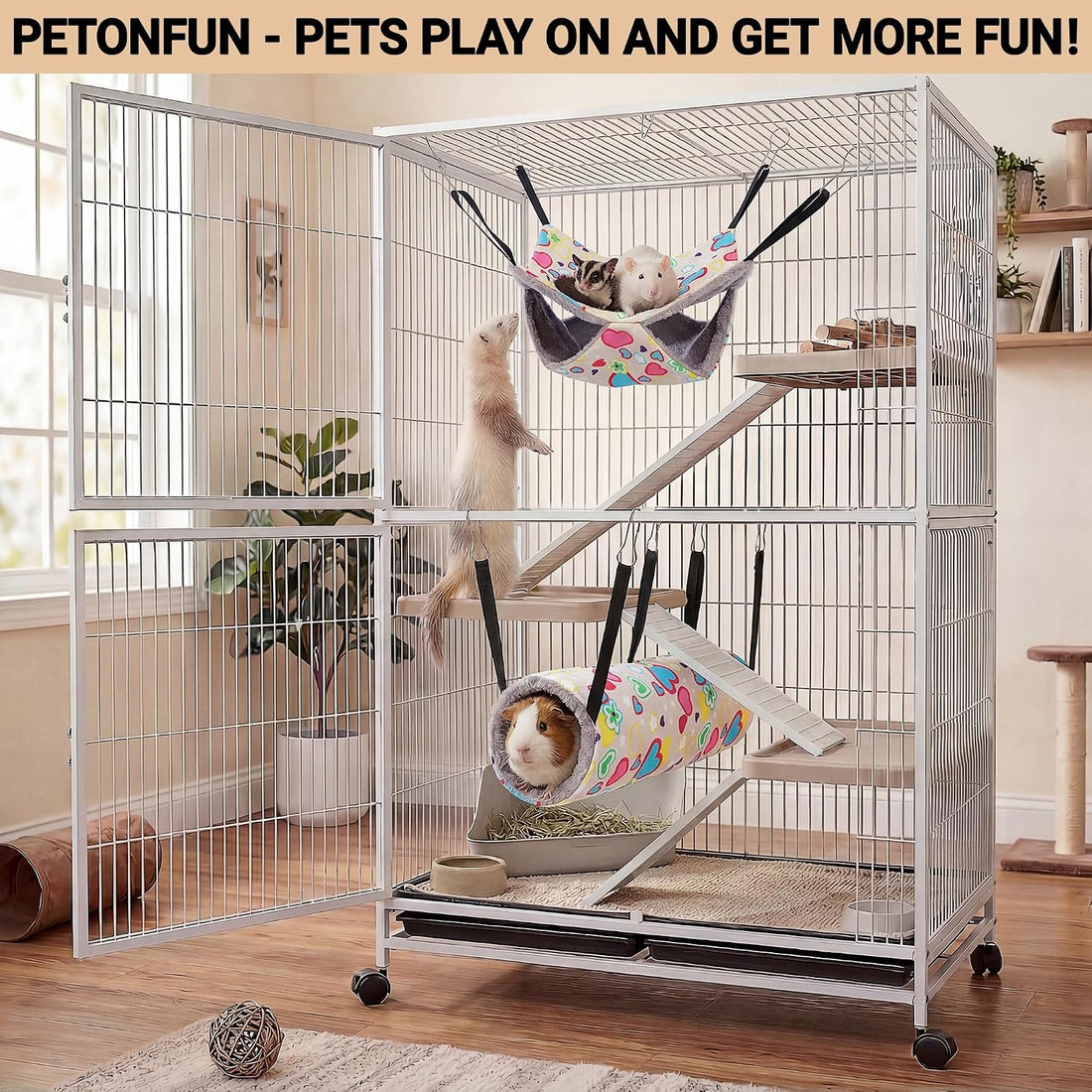 petonfun 2 Pack Ferret Rat Hammock Tunnel for Cage Accessories Toy