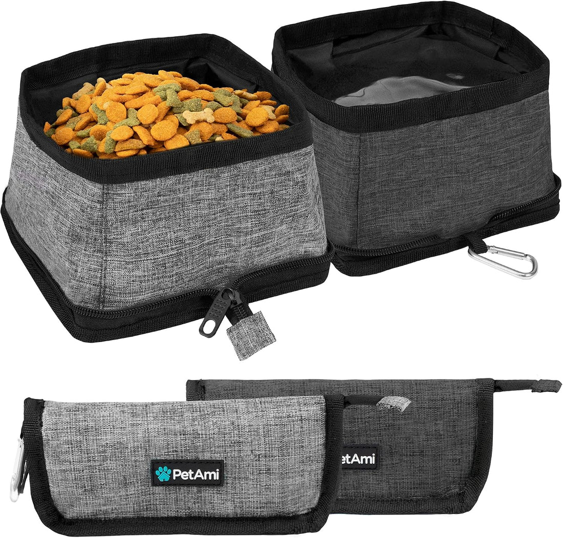 PetAmi Collapsible Dog Bowls 2 Pack, Food and Water Bowls Travel Set