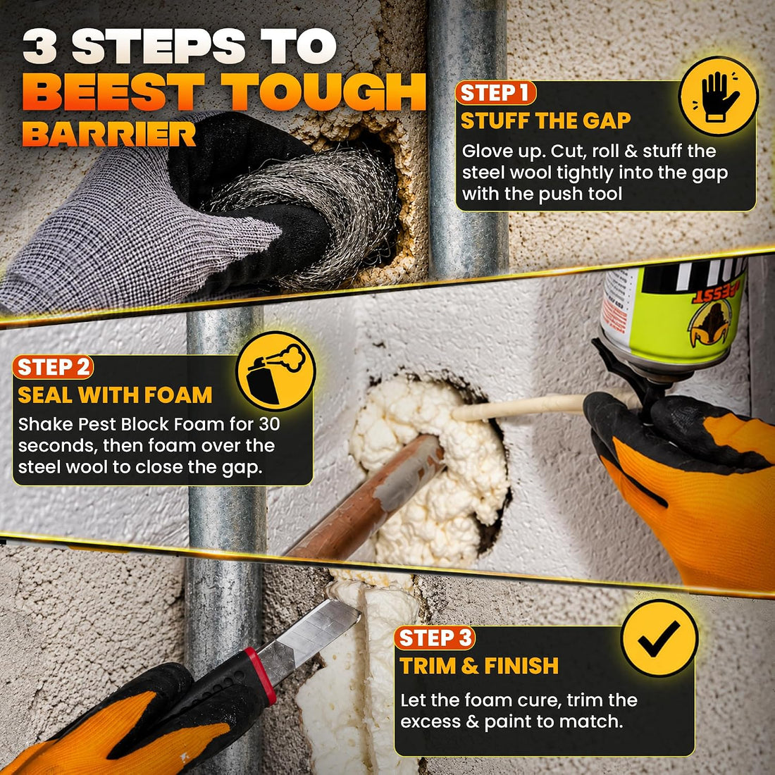 BEEST FullStop Rodent Spray Foam Barrier Kit w/Steel Wool