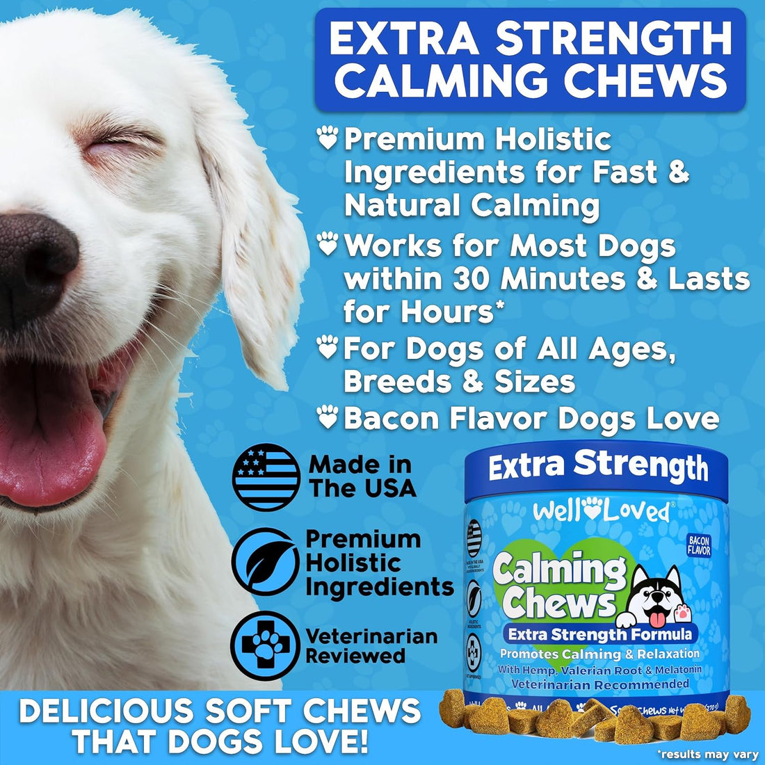 Well Loved Calming Chews for Dogs - Dog Calm Treats Extra Strength